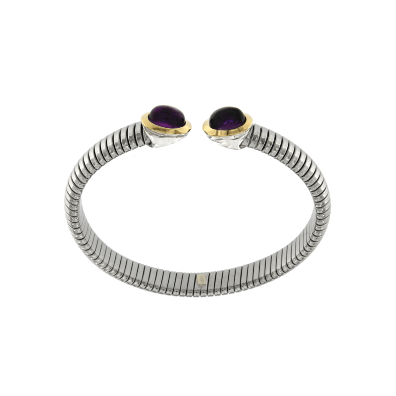 Bracciale tubogas acciaio-oro ametista