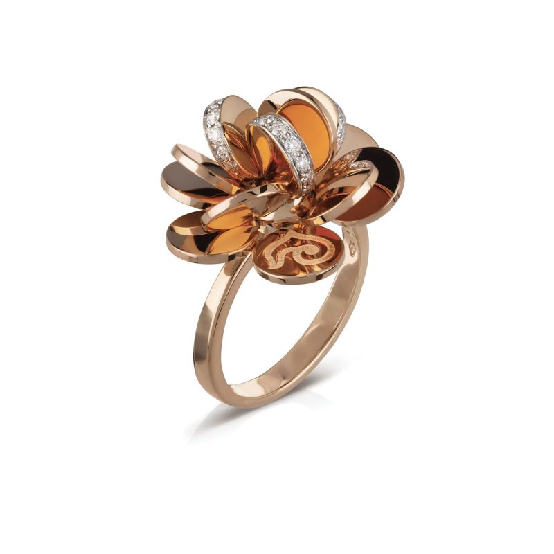 Anello Chantecler fiore medio in oro rosa e diamanti