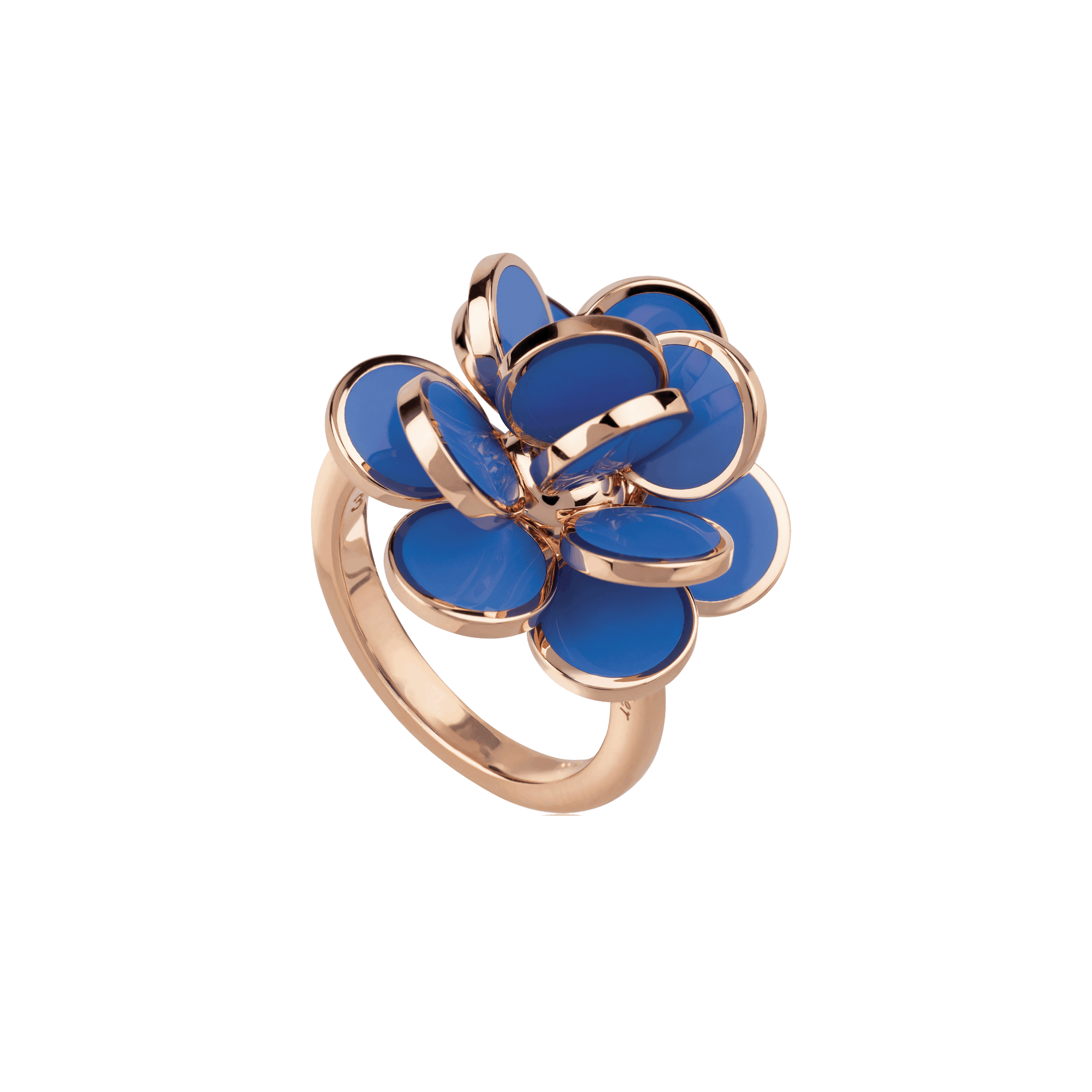 Anello CHANTECLER paillettes in oro rosa e smalto azzurro Capri