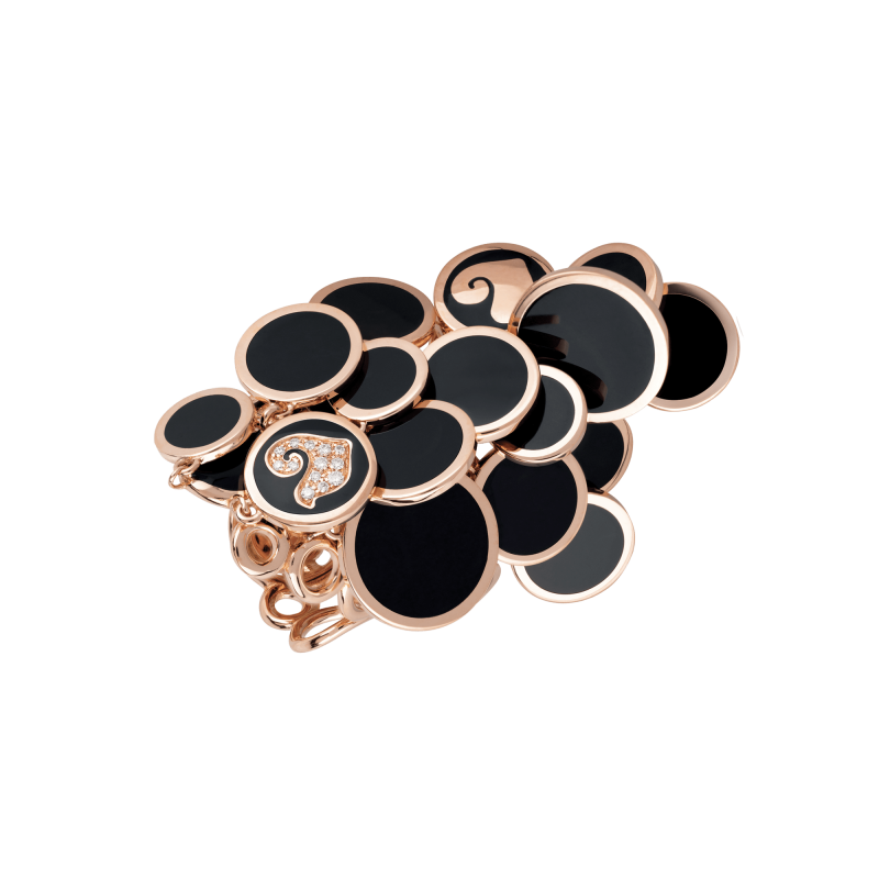 Anello CHANTECLER Paillettes oro rosa diamanti e smalto nero