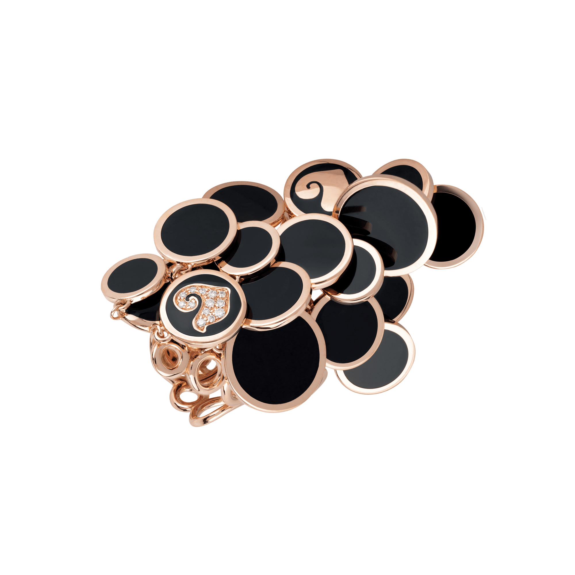 Anello CHANTECLER Paillettes oro rosa diamanti e smalto nero