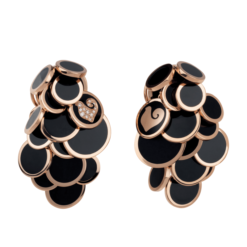 Orecchini paillettes Chantecler oro rosa diamanti smalto nero