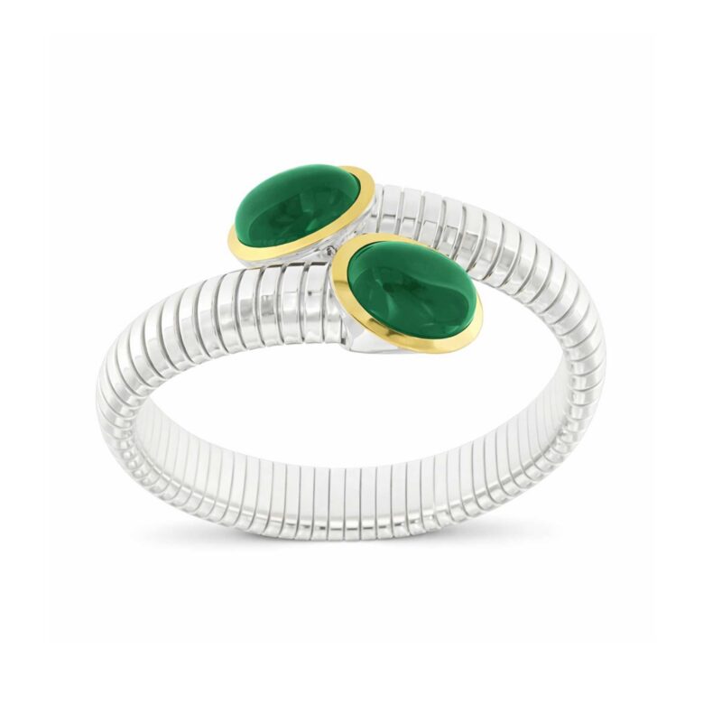 Bracciale tubogas contrariè con 2 agate verdi collezione Tubogas Fecarotta