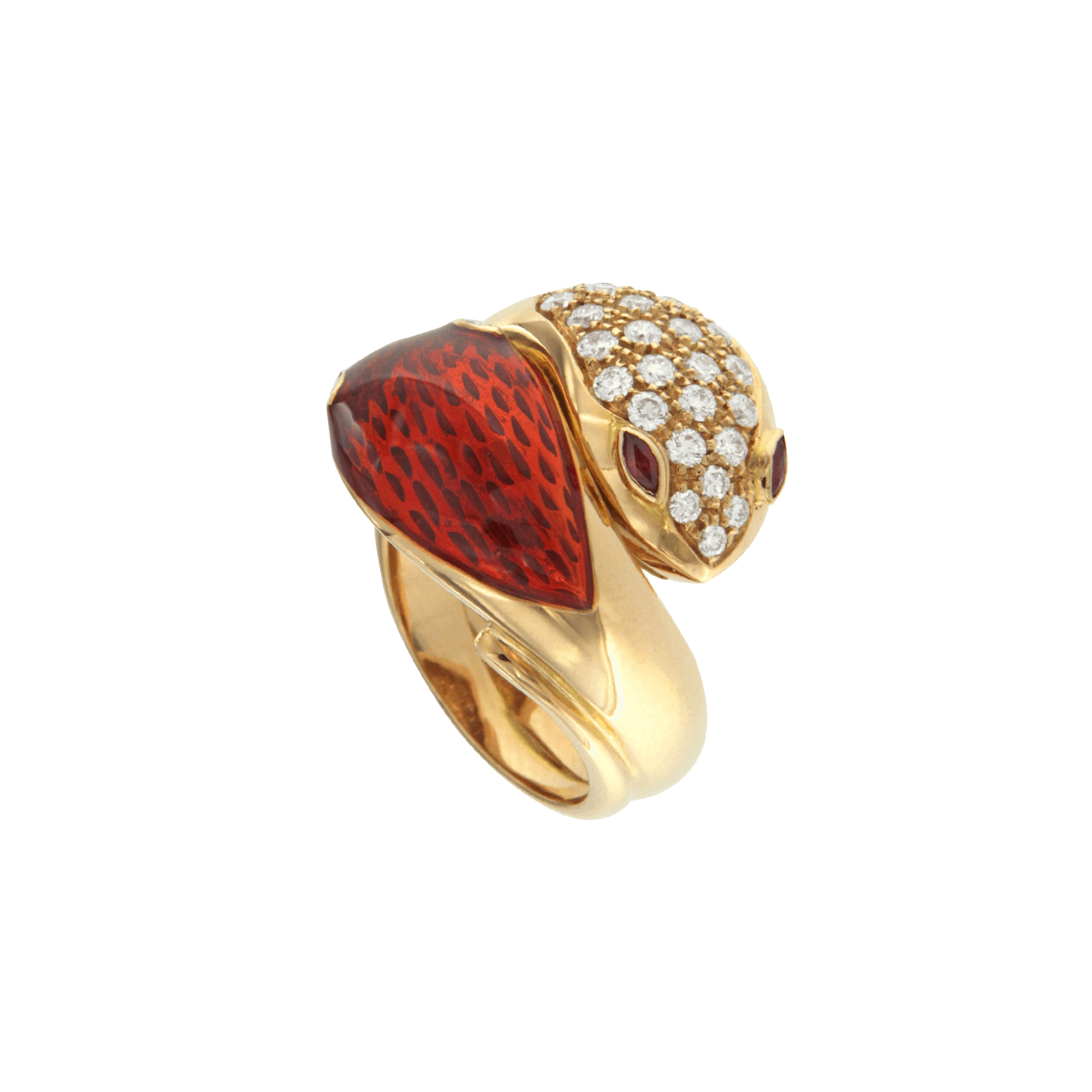 Anello serpenti '70 in oro rosa con antica lavorazione a smalto