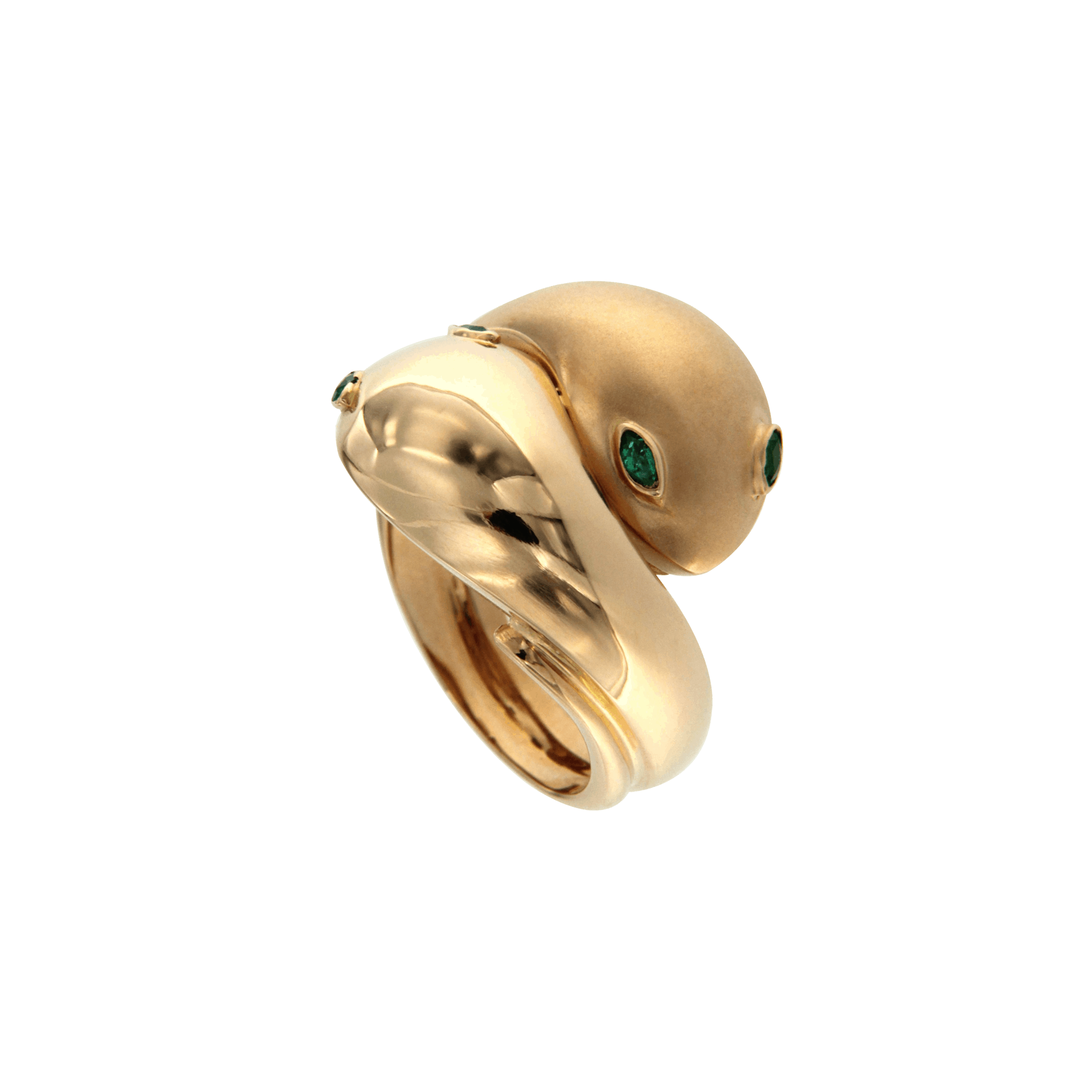 Anello serpenti '70 in oro rosa lucido e sabbiato 4 smeraldi