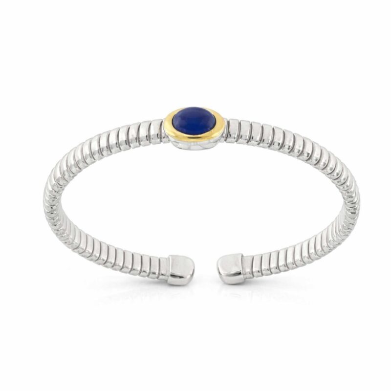 Bracciale Tubogas argento testina fili oro agata blu