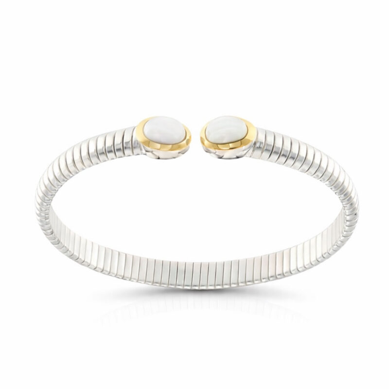 Bracciale Tubogas  argento filo oro e agata bianca