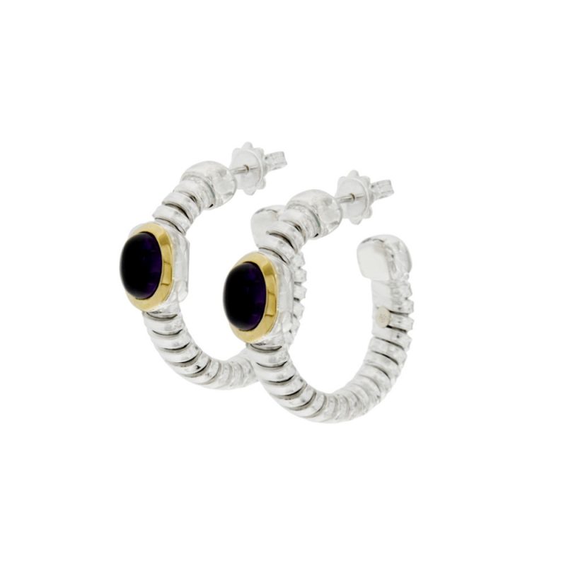 ORT002 orecchini tubogas cerchi in argento con finitura oro e onice