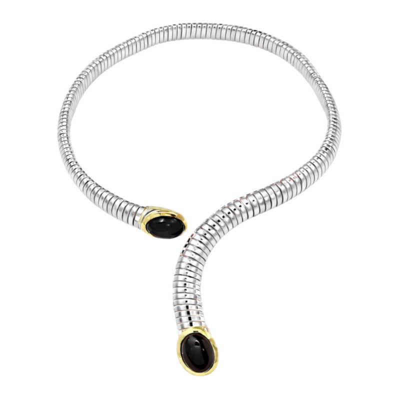 Collana Tubogas argento fili oro e onice