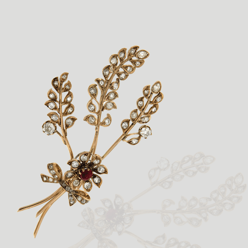 spilla antica diamanti rubini ruby diamond brooch