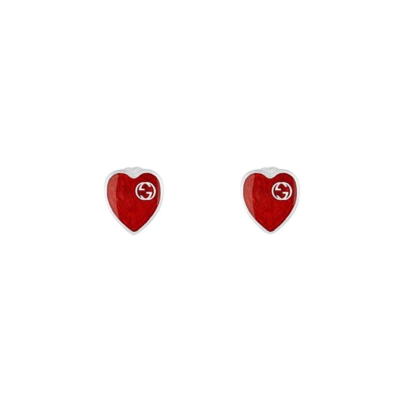 645547_J8410_8166_001_100_0000_Light-Orecchini-con-cuore-in-smalto-GG EARRINGS RED ENAMEL SILVER EARRINGS GUCCI SCONTO DISCOUNT