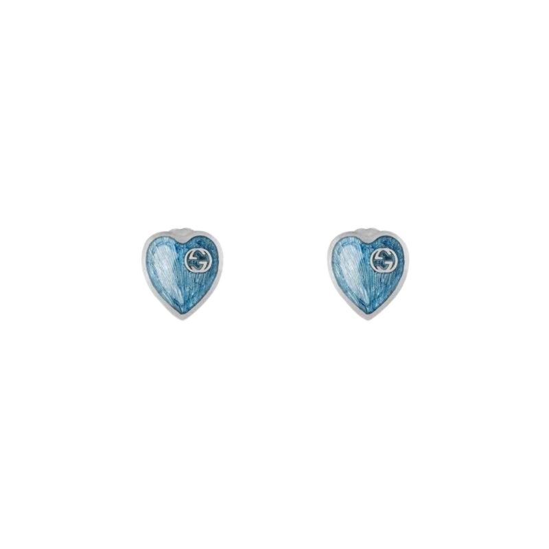645547_J8410_8183_001_100_0000_Light-Orecchini-con-cuore-in-smalto-GG BLUE ENAMEL EARRINGS SILVER GUCCI SCONTO DISCOUNT HEART