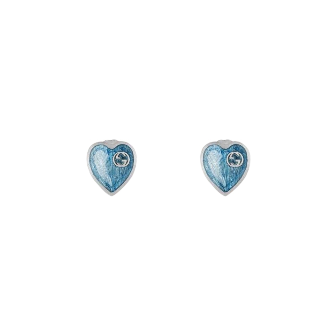 645547_J8410_8183_001_100_0000_Light-Orecchini-con-cuore-in-smalto-GG BLUE ENAMEL EARRINGS SILVER GUCCI SCONTO DISCOUNT HEART