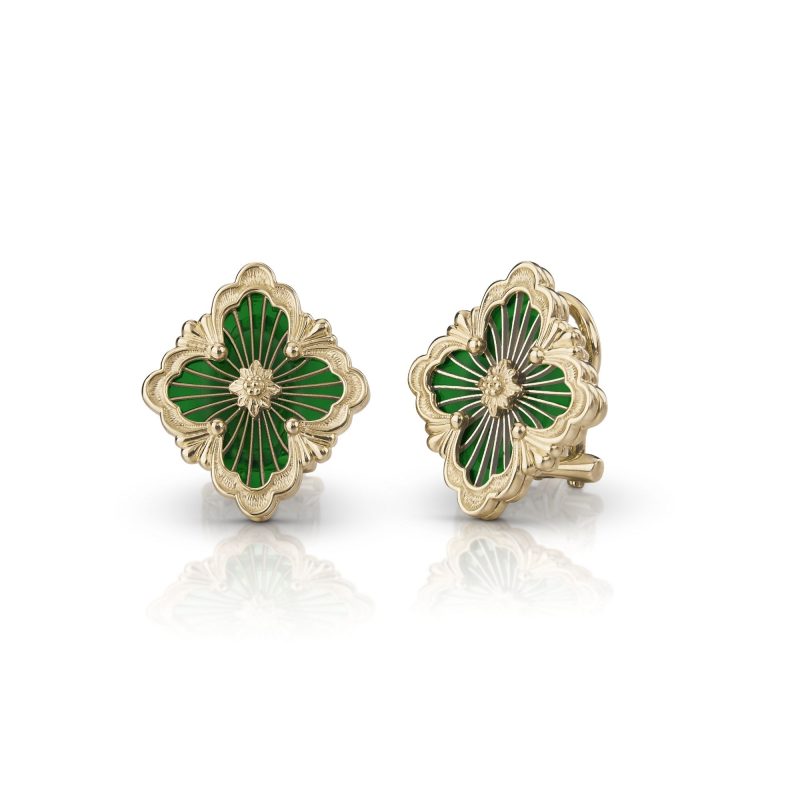 EAR017814 orecchini opera in oro giallo e smalto cattedrale verde buccellato earrings sconto discount