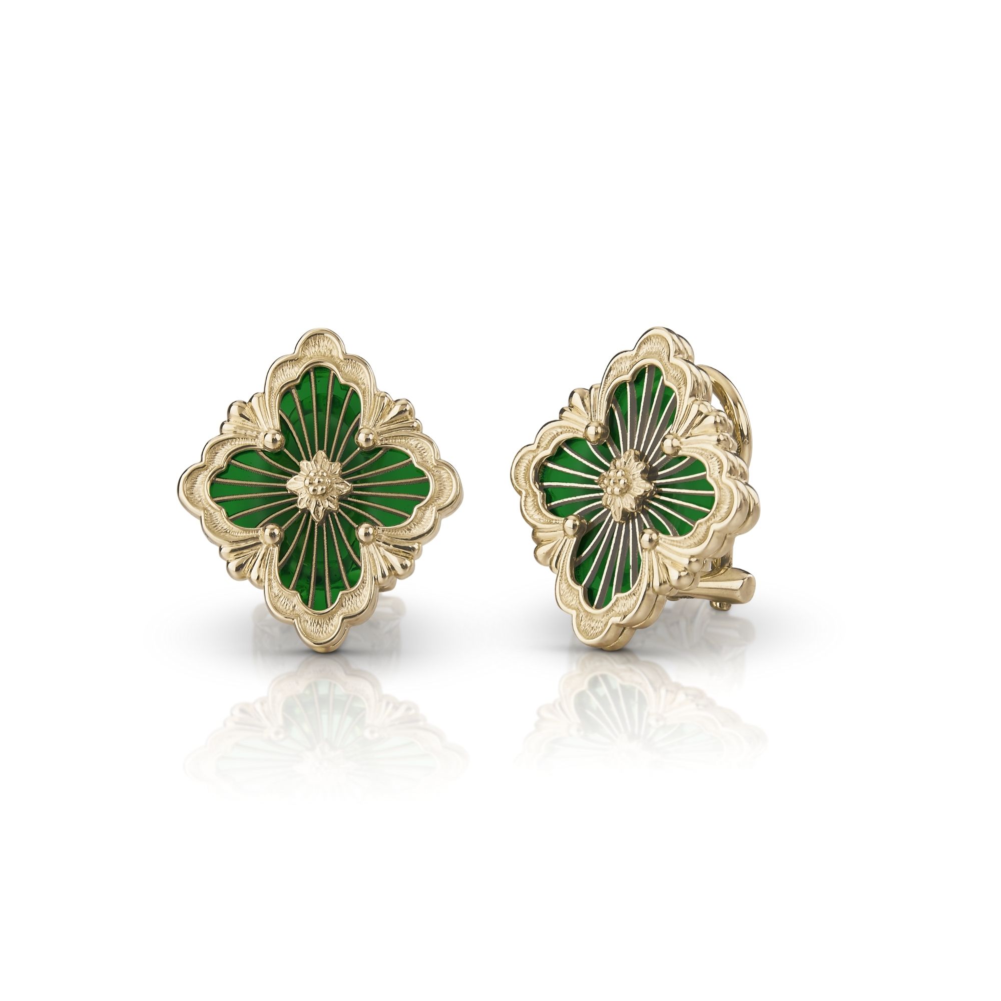 EAR017814 orecchini opera in oro giallo e smalto cattedrale verde buccellato earrings sconto discount