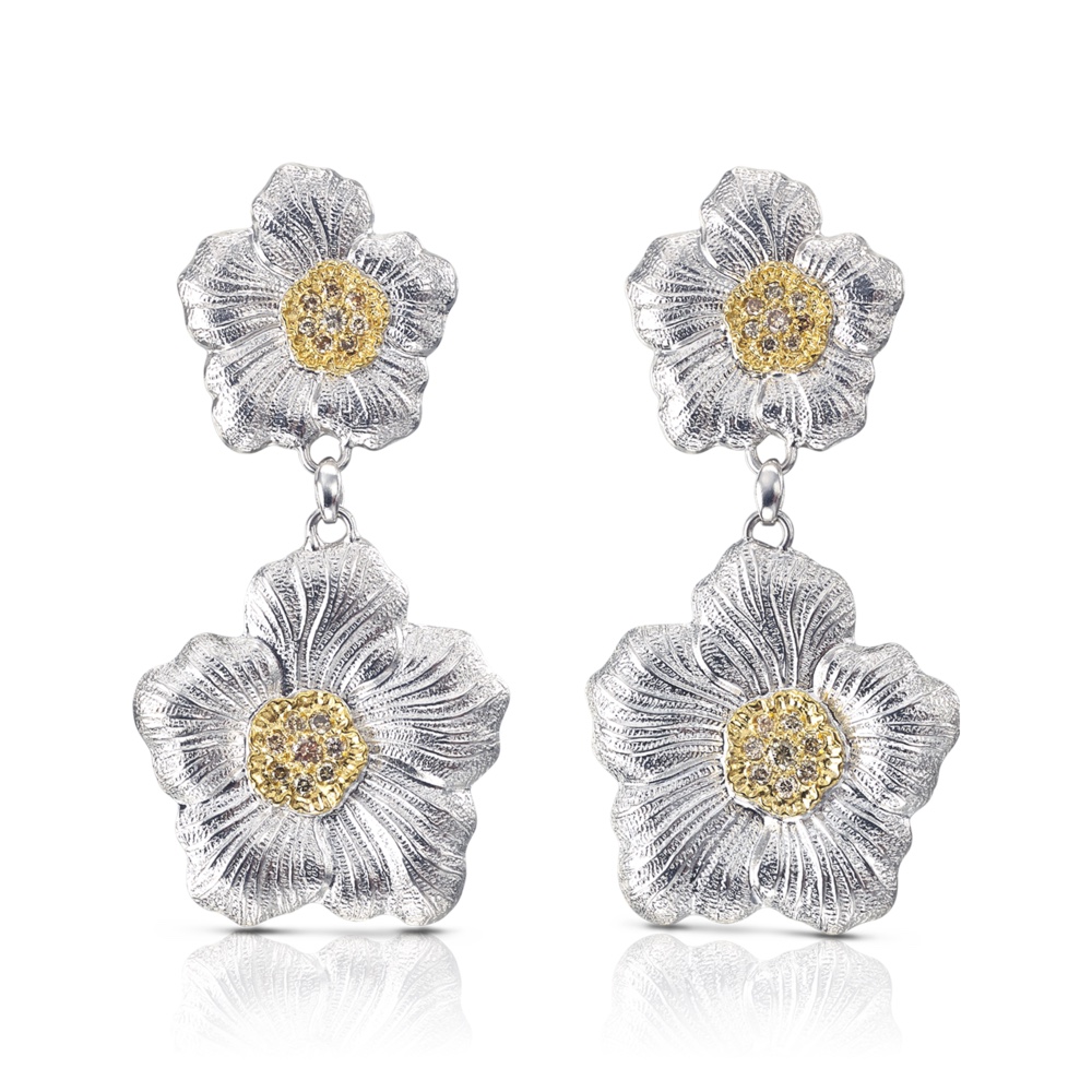 Orecchini Pendenti Gardenia diamanti brown diamonds earrings sconto discount