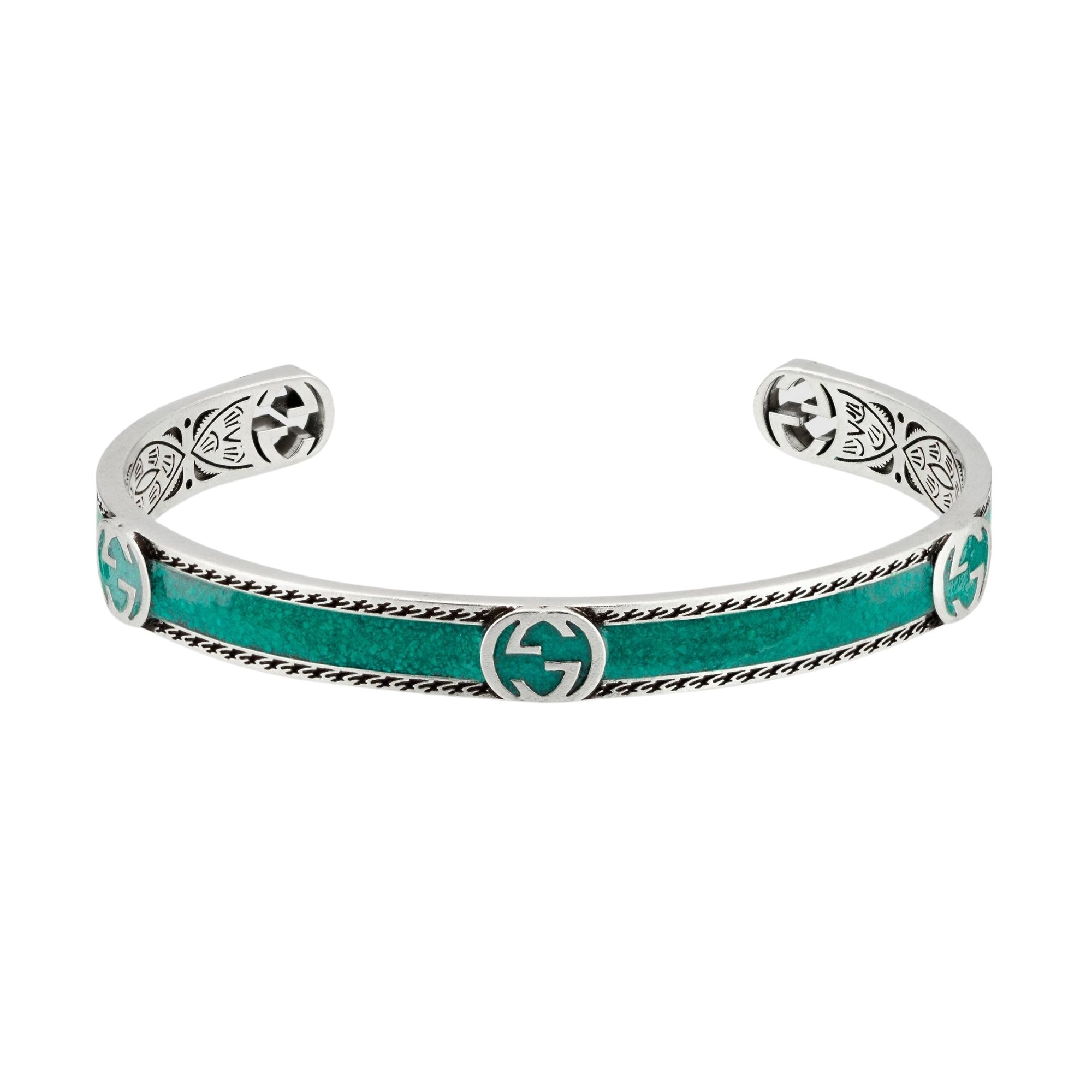 GUCCI Bracciale con logo GG e smalto turchese bracelet sconto discount 645570_J8410_8136_003_100_0000_Light-Bracciale-con-logo-GG a