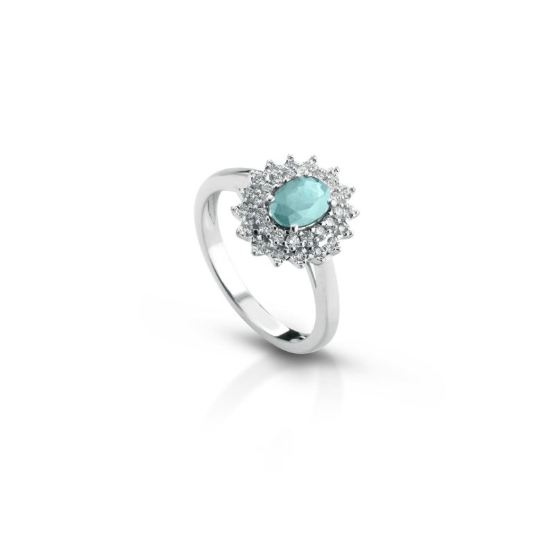 Anello in oro bianco 18 kt acquamarina 18 kt white gold ring aquamarine sconto discount engagement ring