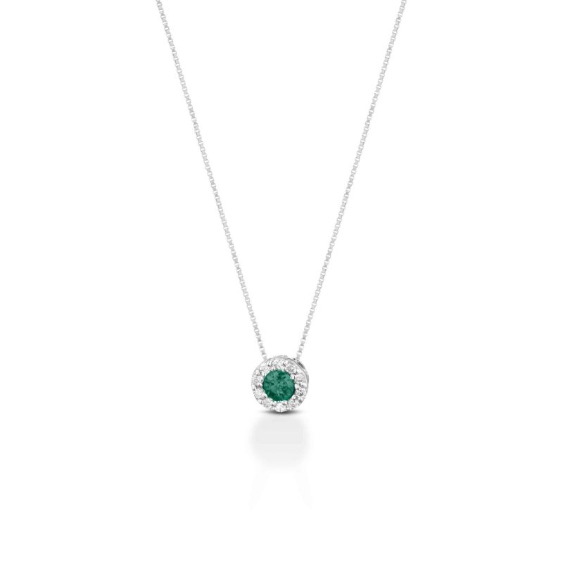 Collana oro bianco smeraldo e diamanti Necklace white gold emerald and diamonds sconto discount