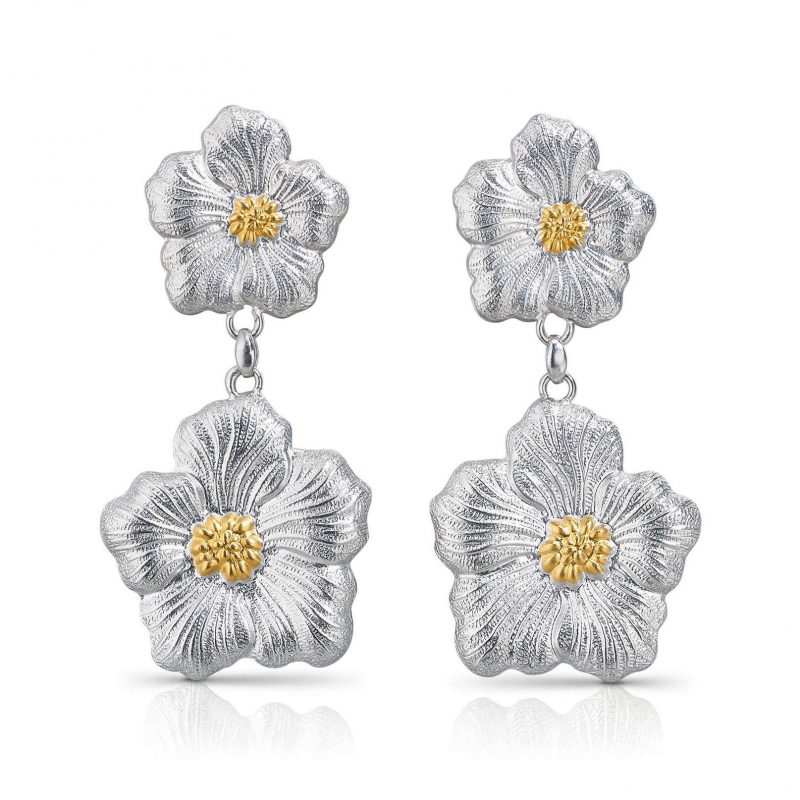 Orecchini Gardenia pendenti fiore piccolo+fiore grande con doratura cod. SOFRGARPPGY blossom earring large