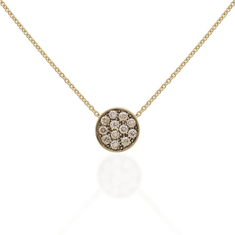 41411 collana lunghezza 40:42cm con pendente Paillettes in oro giallo 18 Kt, pavè di diamanti Champagne e smalto caramello cnecklace sconto discount diamonds chantecler