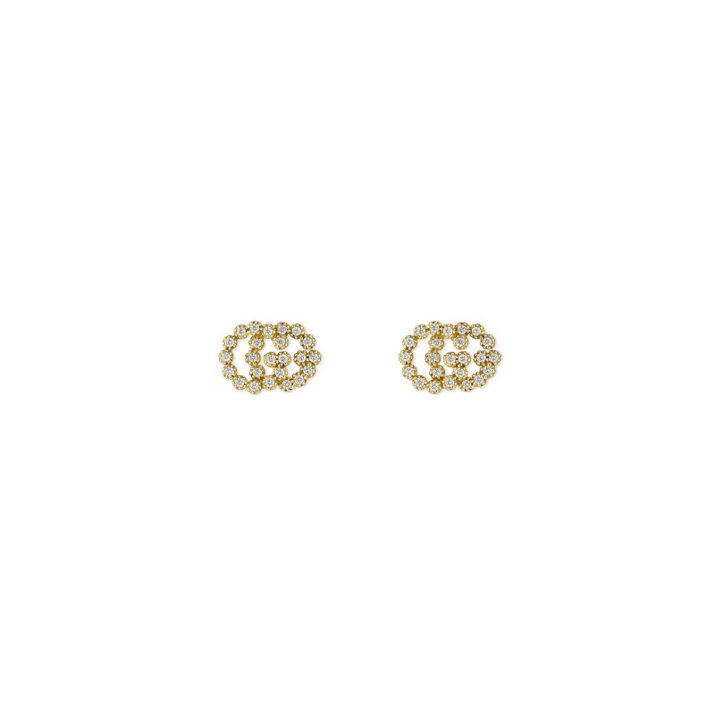 Orecchini Gucci GG Running in oro giallo 18 carati e diamanti earrings Guci sconto discount