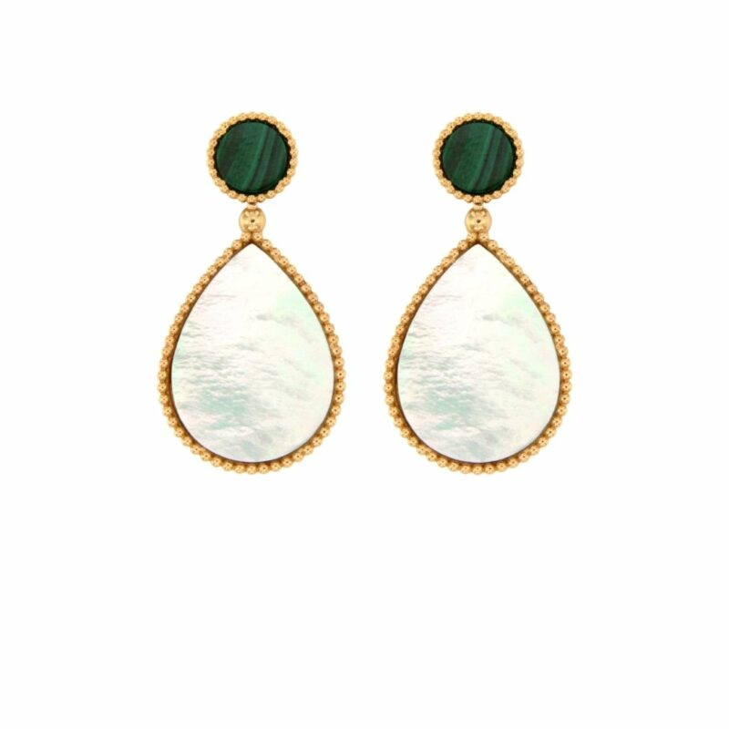Orecchini Bollicine Oro rosa e Madreperla e Malachite earrings pendant mother of pearl sconto discount