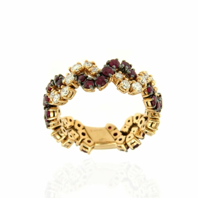 Anello Intrecci oro bianco con diamanti e rubini
