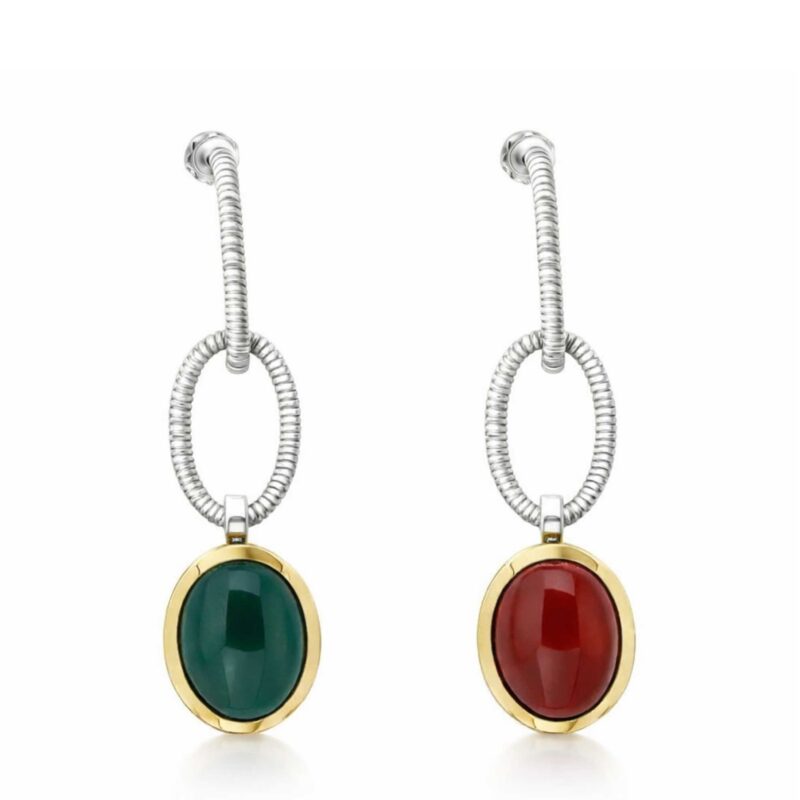 Orecchini maglie tubogas con pendenti corniola e agata verde double face