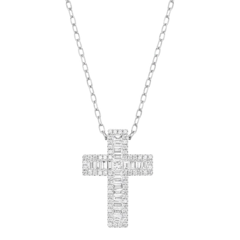 I Gioielli del Sole Collana in oro bianco con croce brillanti e baguette 0,80 ct