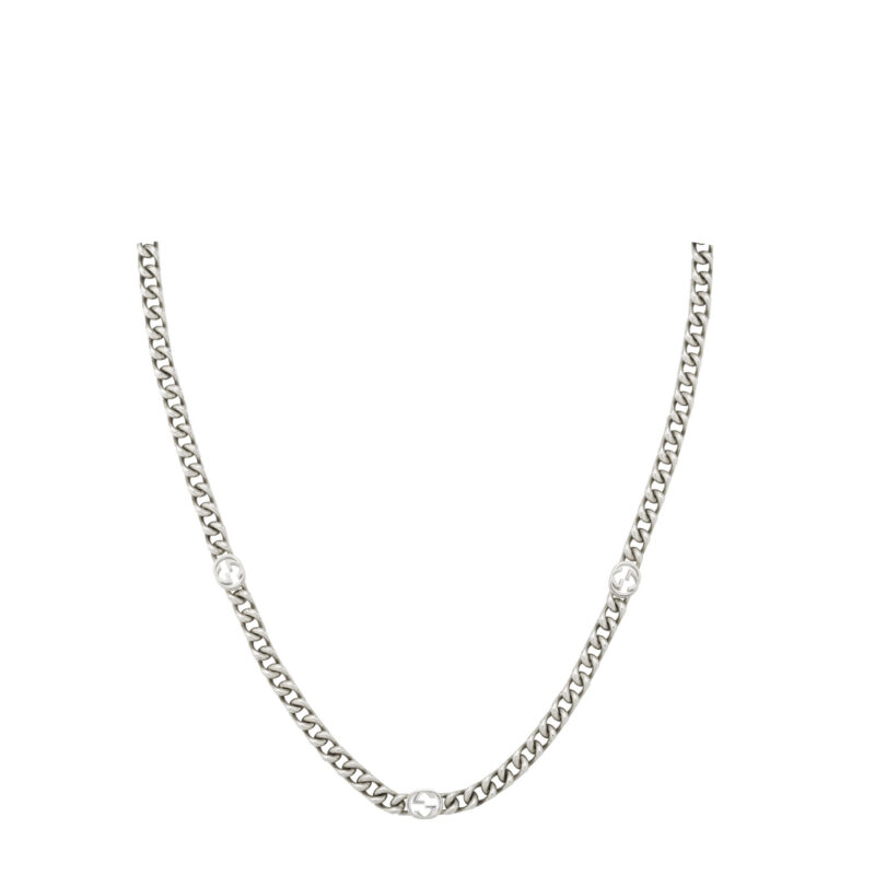 Collana Gucci Interlocking in argento ciondolo incrocio GG