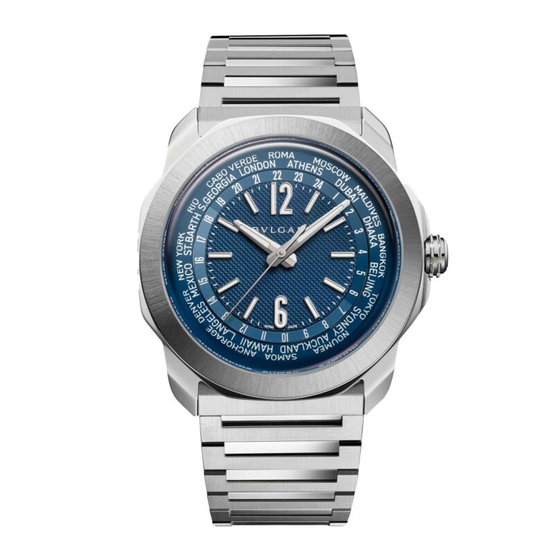 Orologio Octo Roma WorldTimer quadrante opaco blu con finiture Clous de Paris