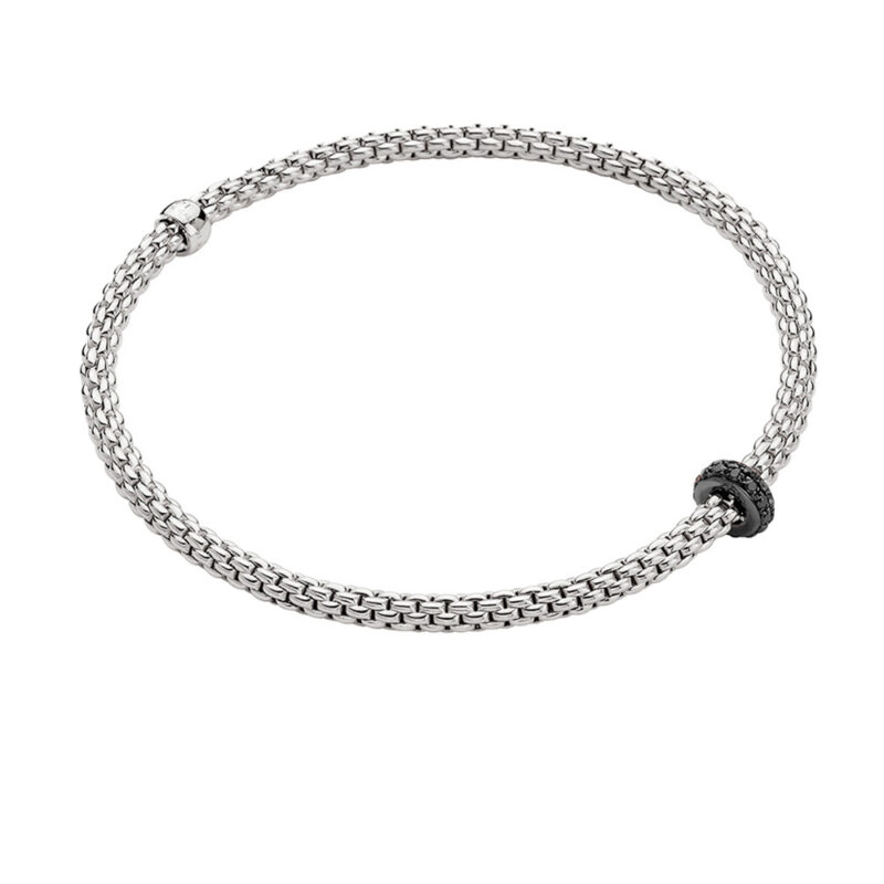 BRACCIALE PRIMA FLEX’IT ORO BIANCO RONDELLA DIAMANTI NERI