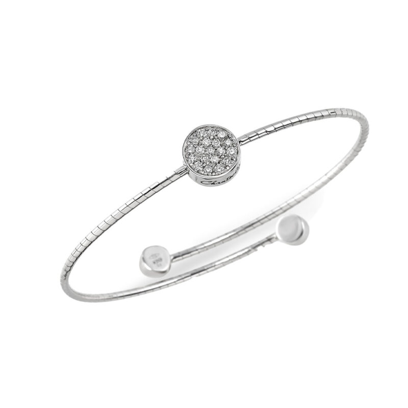 Bracciale Paillettes Capritude a molla con diamanti taglio brillante incastonati a pavé, su oro bianco 18kt