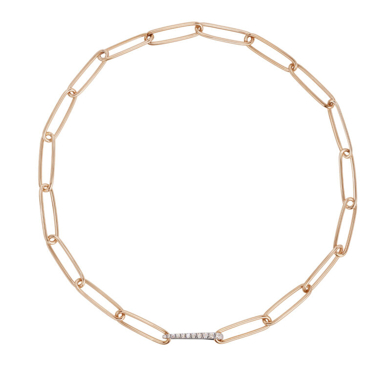 Catena maglie ovali 41cm in oro rosa 18Kt con chiusura in diamanti
