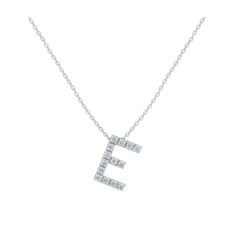 COLLANA LETTERA E GRANDE ORO BIANCO E BRILLANTI