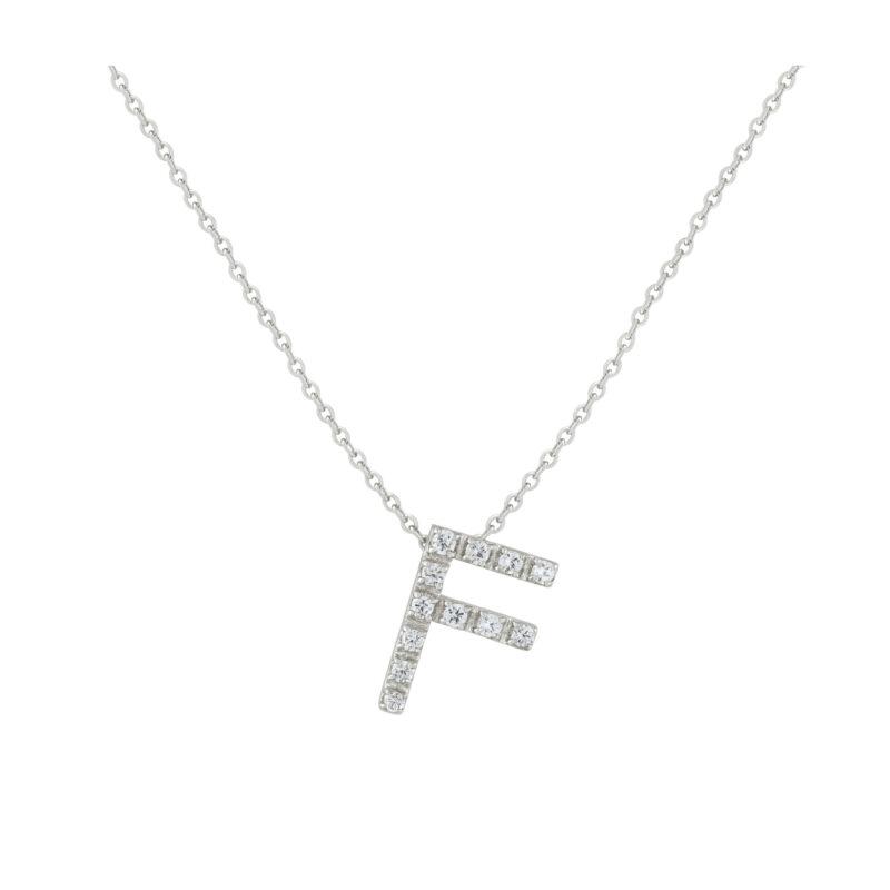 COLLANA LETTERA F GRANDE ORO BIANCO E BRILLANTI