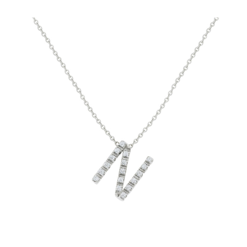 COLLANA LETTERA N GRANDE ORO BIANCO E BRILLANTI