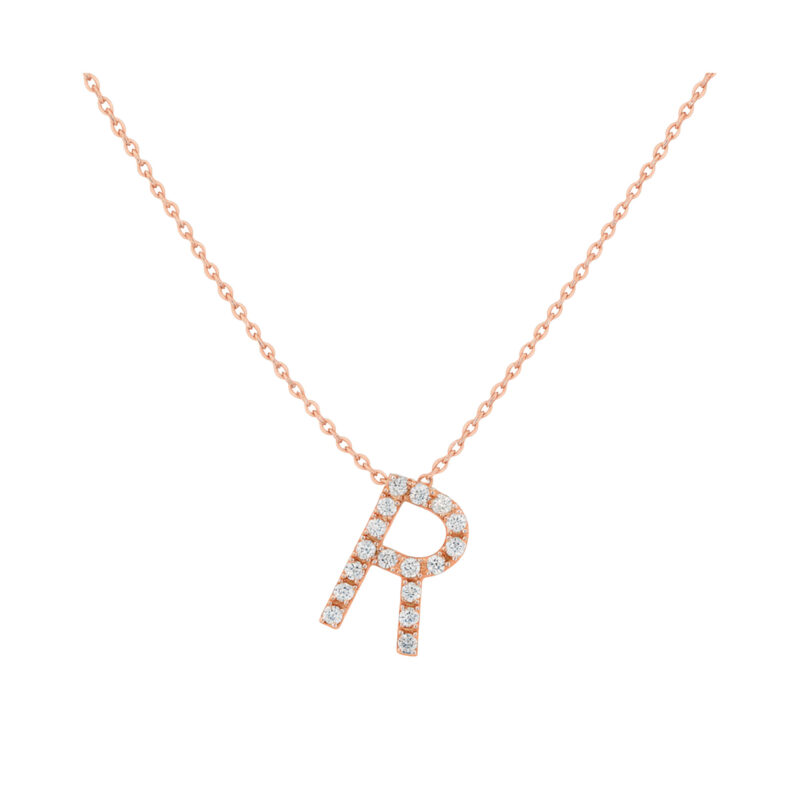 COLLANA LETTERA GRANDE ORO ROSA E BRILLANTI