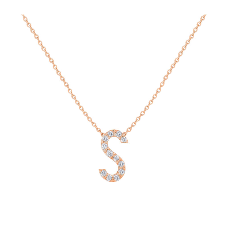 COLLANA S LETTERA GRANDE ORO ROSA E BRILLANTI