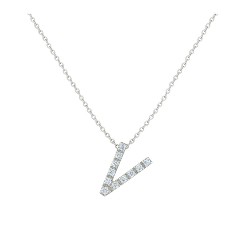 COLLANA LETTERA V GRANDE BIANCO ORO E BRILLANTI