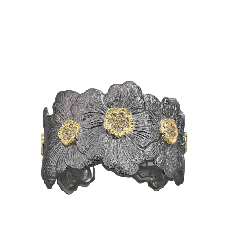 BRACCIALE GARDENIA CUFF ARGENTO E RUTENIO DIAMANTI BROWN