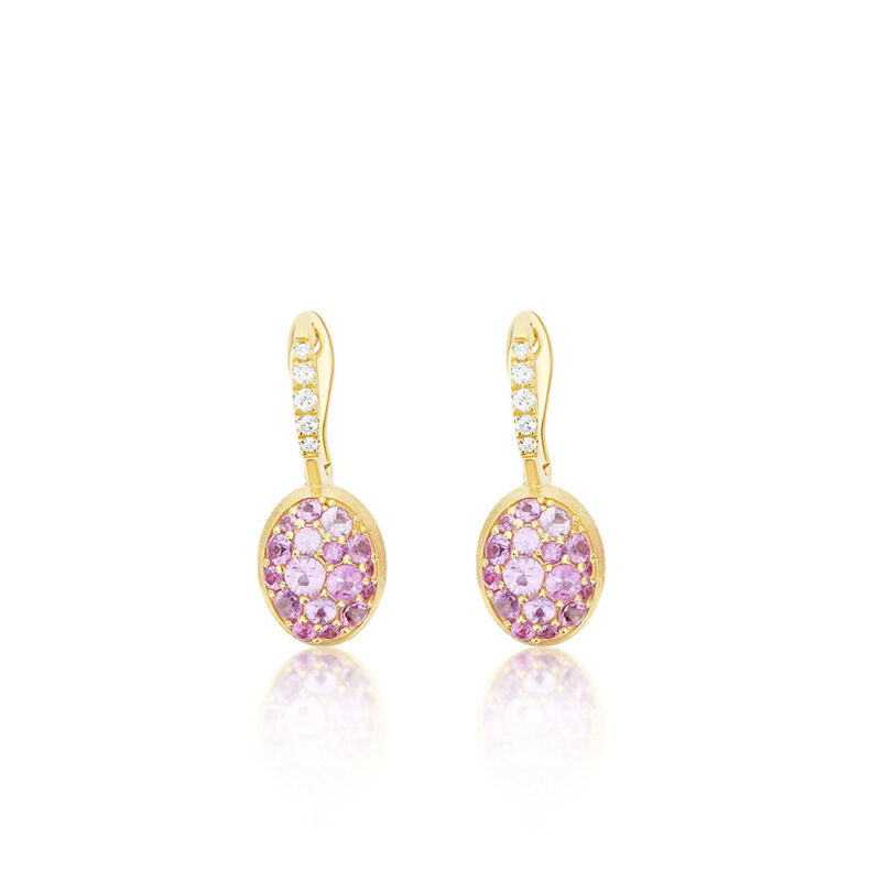 Orecchini Boules Piccoli Ciliegine oro giallo pavè di zaffiri e diamanti