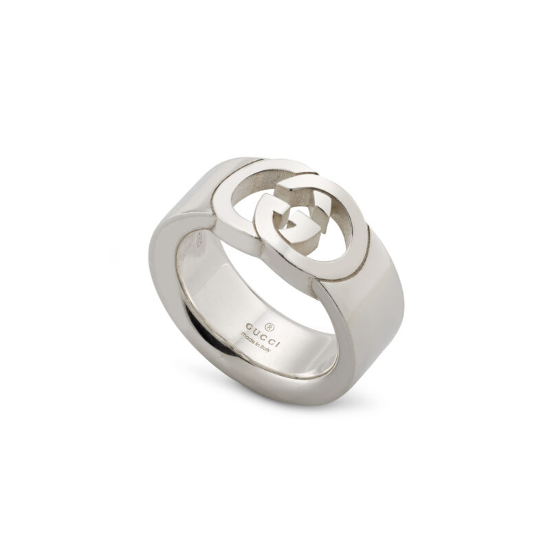 Anello chevalier Gucci Interlocking Argento