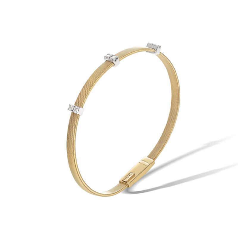 Bracciale semi-rigido con 3 elementi brillanti e oro giallo