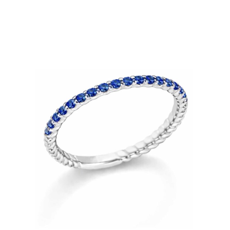 ANELLO VERETTA ORO BIANCO CON BRILLANTI ZAFFIRI