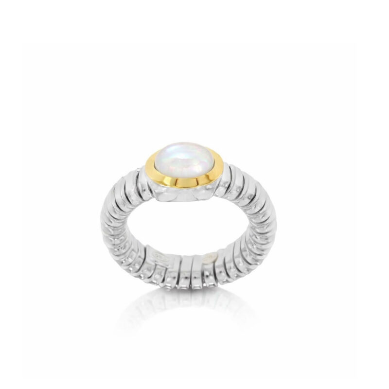 ANELLO TUBOGAS ARGENTO MEDIO FILO ORO MADREPERLA