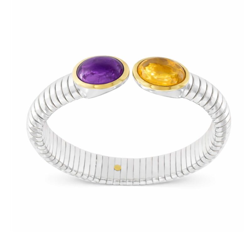 BRACCIALE TUBOGAS ARGENTO DUE PIETRE AMETISTA E CITRINO