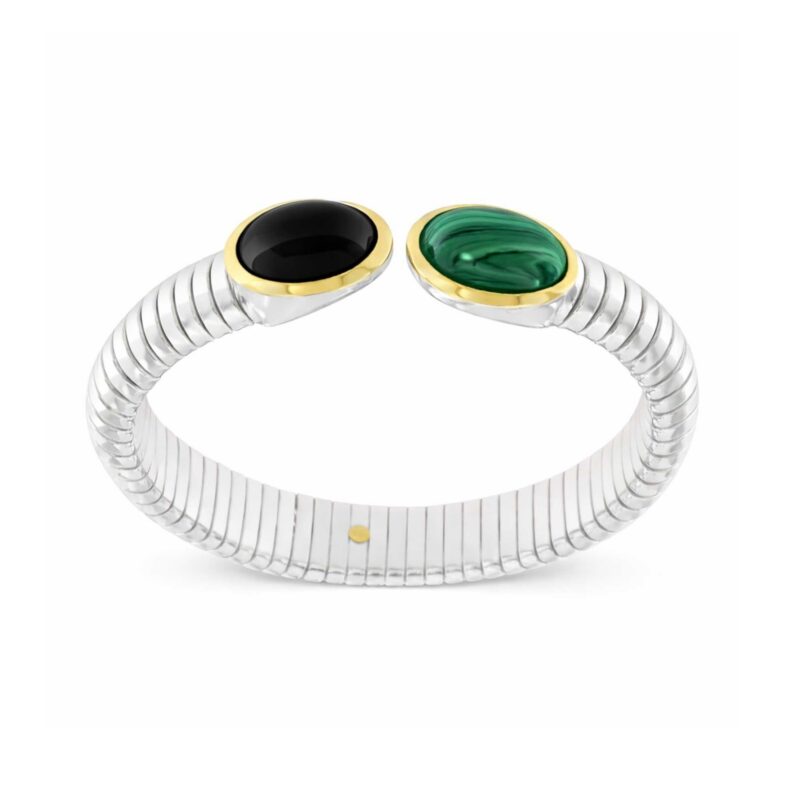 BRACCIALE TUBOGAS ARGENTO DUE PIETRE ONICE E MALACHITE