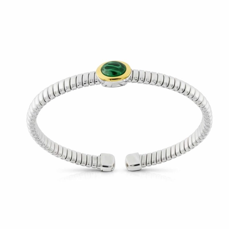 BRACCIALE TUBOGAS ARGENTO TESTINA FILI ORO MALACHITE